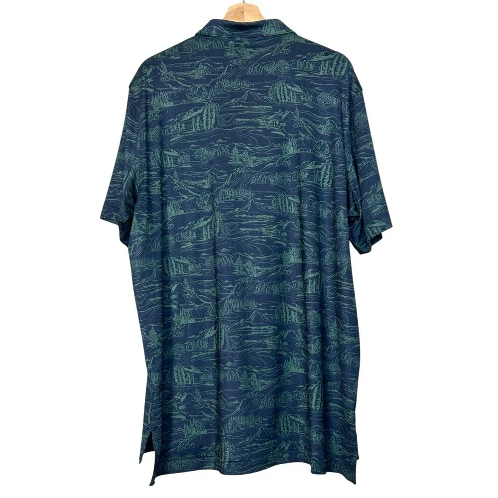 Peter Millar Summer Comfort Golf Polo Shirt Mens 2XL XXL Navy Green Scenic Print